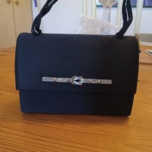 Vintage Black silk evening bag with Rhinestones